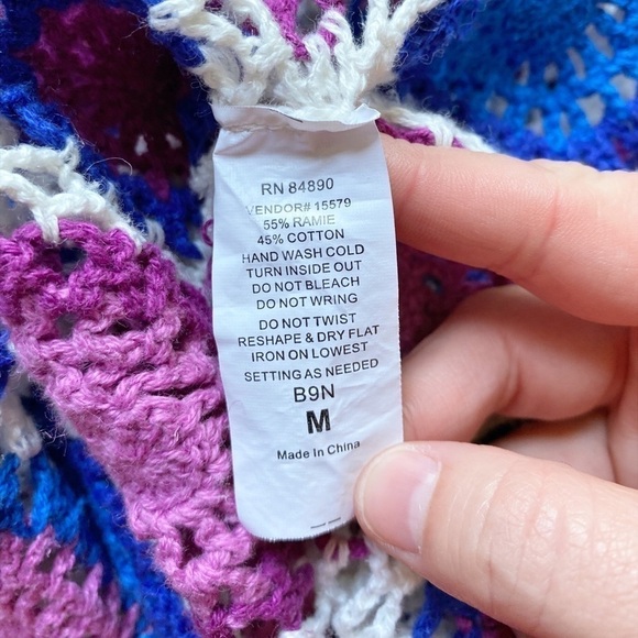 Haband Womens Medium Granny Square Purple & Blue with White Crochet Jacket - Picture 6 of 10